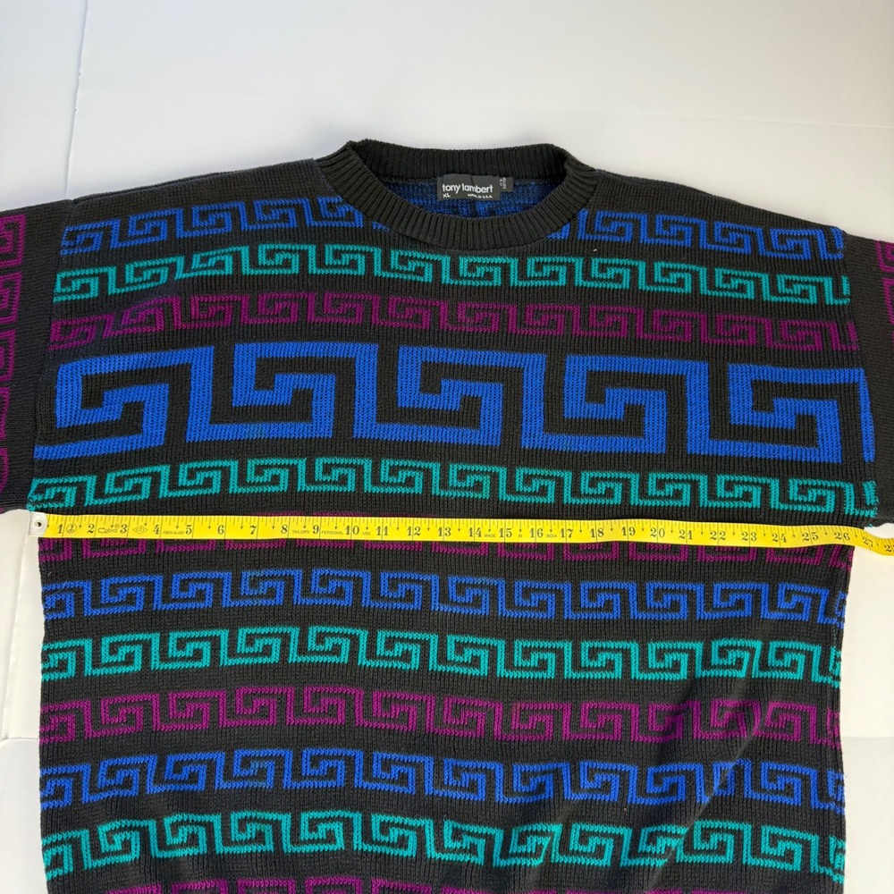 Tony Lambert Vintage Mens XL Greek Key Geometric Cotton Knit Sweater Made in USA - Picture 6 of 7